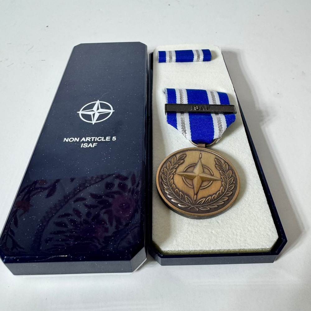 NATO Non Article 5 ISAF Medal Bronze Military Decoration Ribbon Case Set ISAF
